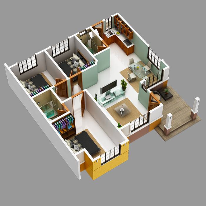 Bungalow With 3D Floor Plans 4
