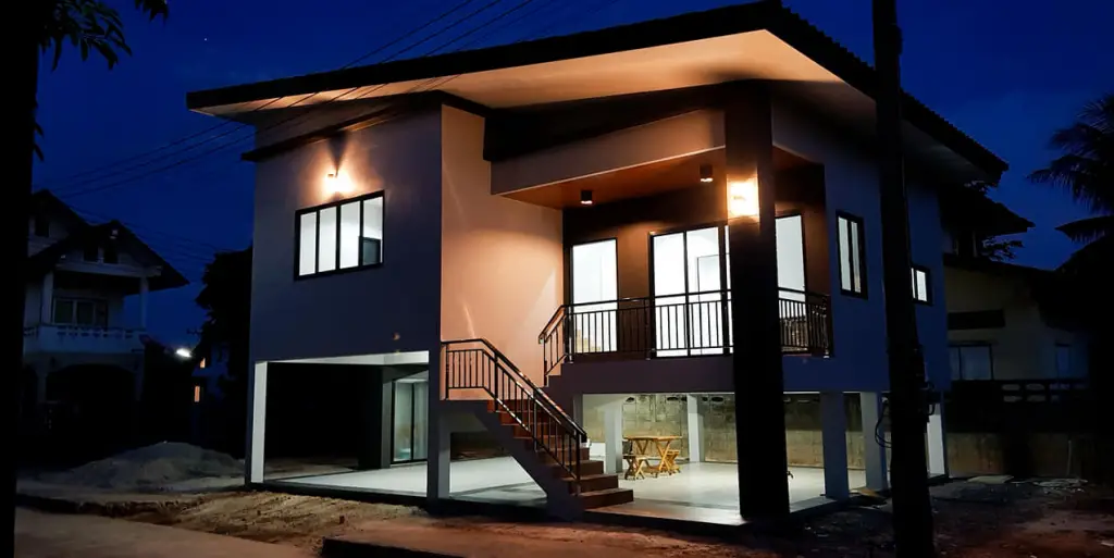 Modern Elevated House at night