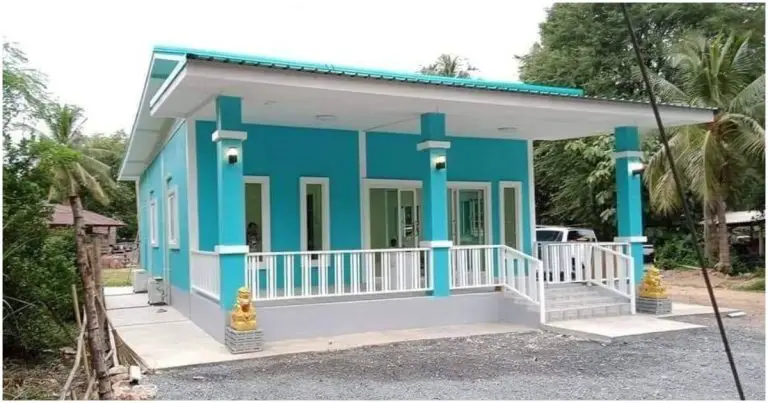 Blue-Green House with Lovely Porch